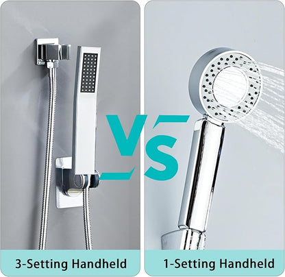8 Inch Shower Faucet Set Ceiling Mount, High Pressure Rainfall Shower System, Square Rain Shower Head with Handheld Spray Combo, Ceiling Luxury Rainfall Shower Fixtures (L-Style)