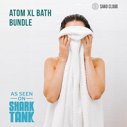 Sand Cloud Turkish Bath Towels for Bathroom, Set of 2 (Atom White, Extra Large) - Soft Linen Turkish Organic Cotton Yarn is Luxurious & Absorbent - Premium Shower & Bathroom Towels Dry Faster