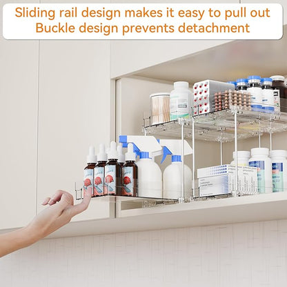 Yieach 2 Tier Pull Out Cabinet Organizer and Medicine Cabinet Storage for Supplement,Vitamin,Medication and Pill Bottle,10.4" Deep Pantry Organizers Drawer,Under Sink Organizer for Bathroom,Cupboard