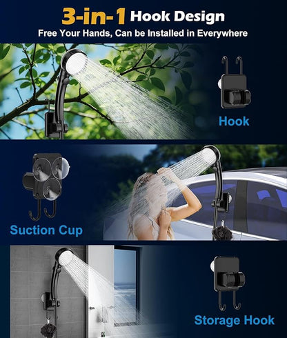 Upgraded Portable Shower for Camping, Rechargeable Camping Shower with LED Display, 5 Gal Collapsible Bucket, 5 Adjustable Speeds, IPX8 Waterproof Portable Shower Kit for Hiking, Car, Pet, Travel