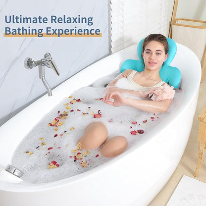 Luxury Bath Cushion, Full Body Bathtub Pillow with 160 Suction Cups, Bath Mat for Head and Neck Support, with Laundry Bag (Blue, 60.2" x 16.2")