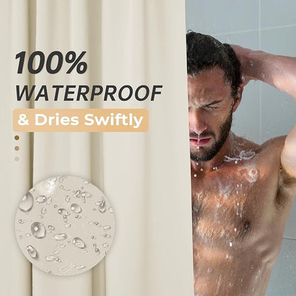 AmazerBath Plastic Shower Curtain Liner, 72 x 72 Inches EVA 8G Heavy Duty Beige Waterproof Weighted Thick Bathroom Curtain with 3 Clear Weights and 12 Rustproof Grommet Holes