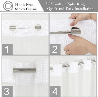 Gibelle Extra Long Shower Curtain 72x86, Waffle Weave Bathroom Shower Curtain with Snap-in Fabric Liner Set, No Hooks Needed, Hotel Style with Mesh Top Window, White