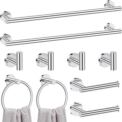Lairuier Polished Chrome Bathroom Hardware Set, 10-Piece Towel Bar Set SUS304 Stainless Steel Bathroom Hardware Accessories Set Round Towel Holder Set Wall Mounted
