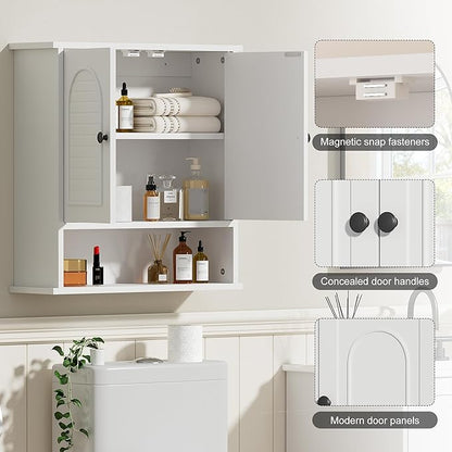 Medicine Cabinet for Bathroom,2 Doors White Bathroom Wall Cabinet with Arched,Over Toilet Storage Cabinet for Laundry Room/Kitchen/Living Room,Surface Mount Medicine Cabinets 23x24