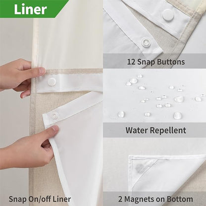 Stall No Hooks Needed Linen Textured Shower Curtain with Snap-in Fabric Liner Set,Hotel Luxury Decor Shower Curtains for Bathroom,Waterproof & Washable,54Wx80H,Cream