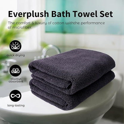 Everplush Diamond Collection Extra Large Bath Towel Sheet – 2 PK, Super Soft & Highly Absorbent, Quick-Drying, Oversized & Thick. Perfect for Bathroom, Pool, Swimming Use (Charcoal, 35" x 66" 2PK)