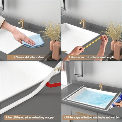 118” Transparent Shower Threshold Water Dam Stopper for Dry and Wet Separation,Self Adhesive Collapsible Walk in Shower Splash Guard Seal Strip,Silicone Sink Edge Water Barrrier for Bathroom,Kitchen