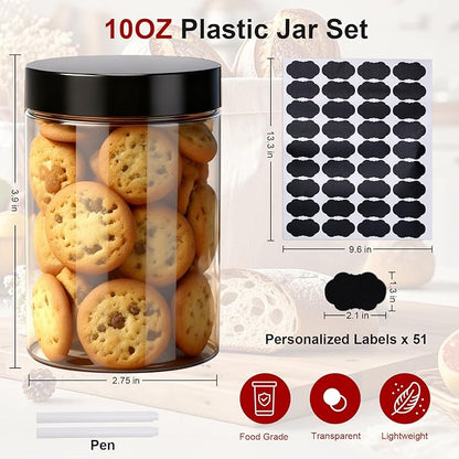 Plastic Jars with Lids,OBKJJ 51 PCS 10 OZ Large Capacity Clear Storage Containers with Leakproof Lids Reusable Empty Storage Container for Dry Food Spice Candy Cookie Household and Kitchen Organizing