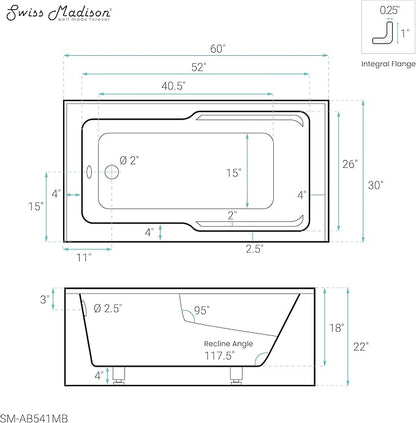 Swiss Madison Well Made Forever SM-AB541MB Voltaire Skirted Alcove Bathtub, 60" x 30", Matte Black