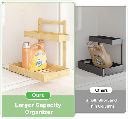 Under Sink Organizer - 2-Tier Pull Out Cabinet Organizer Vertical Slide Out Sink Shelf Storage Shelves for Multi-Purpose Bath Kitchen Bathroom Medicine (Nature, 2 Packs)