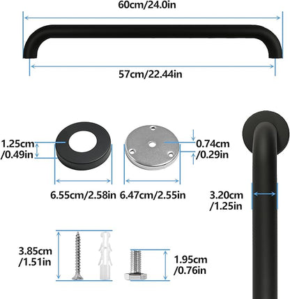 Shower Grab Bar, 2 Pack 24 Inch Black Bathroom Grab Bar, 1.25" Diameter Stainless Steel Grab Bars for Bathtubs and Showers, Handicap Shower Grab Bar for Seniors Elderly