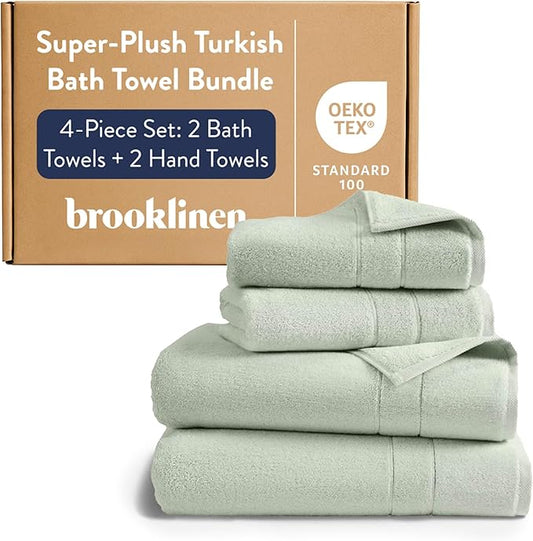 Brooklinen Super-Plush Bath Towel and Hand Towel Set - 2 Bath Towels, 2 Hand Towels - Cotton, Highly Absorbent (Aloe)