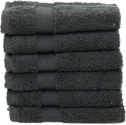 Hencely Premium 6-Pack Washcloths 12x12 Inches Soft Turkish Cotton High Absorbent and Quick Dry Dishtowel for Kitchen and Bath (Wash Cloth 6 Pack, Black)