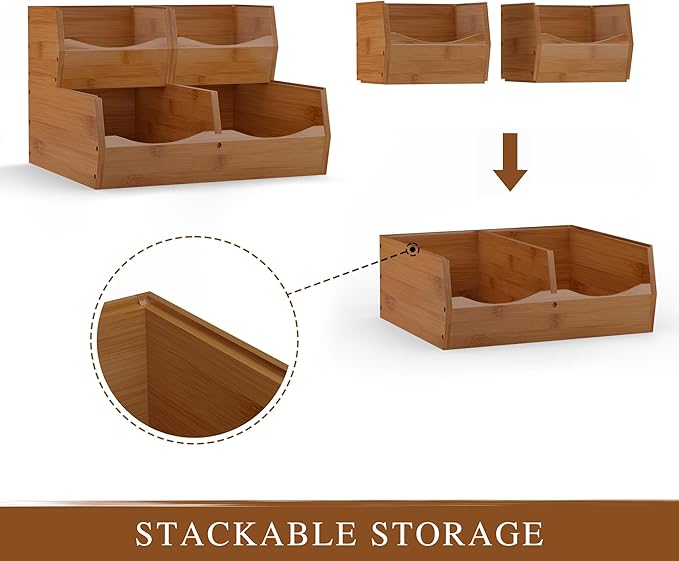 3 Set Bamboo Pantry Organizers and Storage, Open Front Vegetable Fruit Seasonings Stackable Storage Bins, Compact Stacking Storage Bins for Pantry, Bedroom, Office, Kitchen Counter Organizer (Walnut)