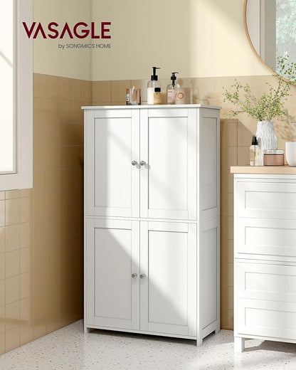 VASAGLE Floor Storage Cabinet, Shaker Cabinet with 2 Adjustable Shelves, 4 Doors, Tall Freestanding Organizer Unit, for Kitchen Bathroom Living Room, Cloud White UBBC553WH01S
