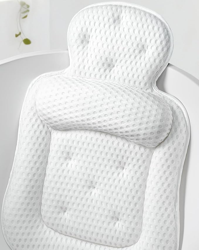 Bath Pillows for Tub, Cozy Bathtub Cushion for Head and Neck with Soft 5D Mesh Fabric and 54 Non-Slip Suction Cups, Relaxing Tub Shower Accessories Spa Gifts White Extra Thick