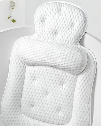 Bath Pillows for Tub, Cozy Bathtub Cushion for Head and Neck with Soft 5D Mesh Fabric and 54 Non-Slip Suction Cups, Relaxing Tub Shower Accessories Spa Gifts White Extra Thick