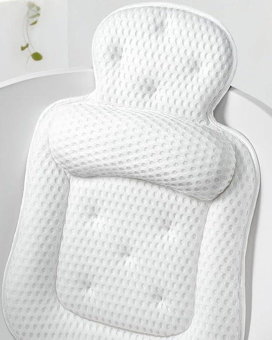 Bath Pillows for Tub, Cozy Bathtub Cushion for Head and Neck with Soft 5D Mesh Fabric and 54 Non-Slip Suction Cups, Relaxing Tub Shower Accessories Spa Gifts White Extra Thick