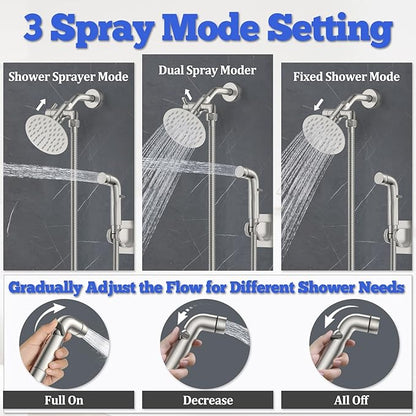 Dog Shower Attachment Metal, YDmeet Pet Shower Attachment for Fast and Clean Pet Bathing and Dog Washing, Brass Shower diverter, Adjustable Pet Shower Sprayer, 8 ft Hose and Shower Holder, Brushed
