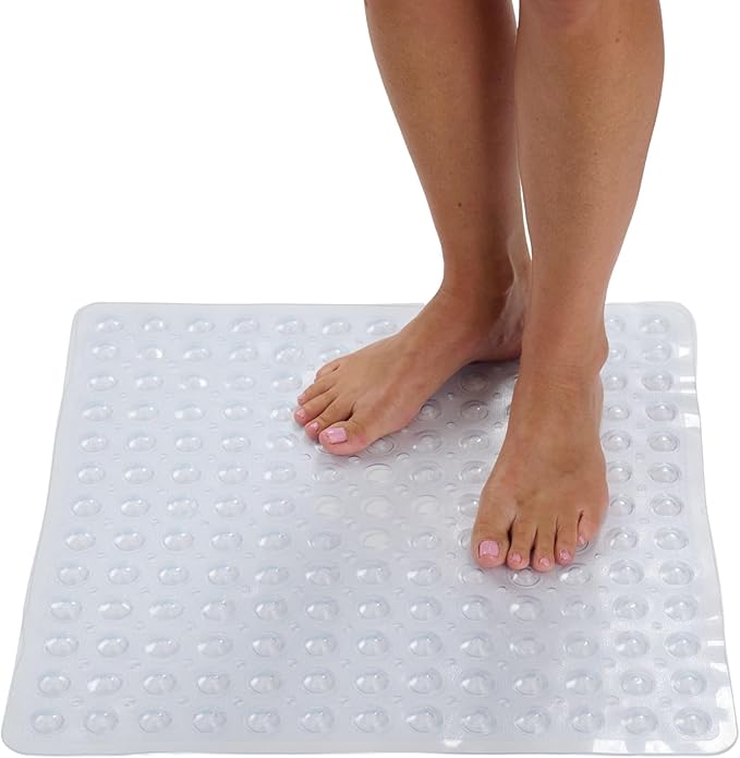 ENKOSI Square Shower Mat – 21 x 21 Inch Non-Slip Bathroom Shower Stall Mat with Suction Cups and Drain Holes – Anti-Slip Shower Mats for Inside Shower - Square Bathmat (21x21 Clear)