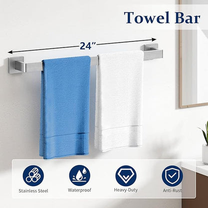 20-Pieces Brushed Nickel Bathroom Hardware Set, 24 Inch Bath Towel Bar Set, Stainless Steel Towel Racks for Bathroom Wall Mounted