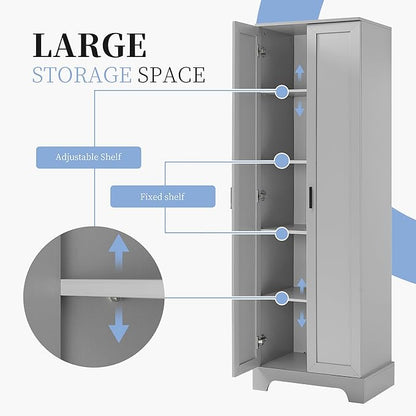 Favfurish 70" Tall Bathroom Storage Cabinet with Doors,Modern Linen Cabinets w/Adjustable Shelves & Anti-Tipping Device,Easy Assembly,Freestanding Organizer for Dining Room,Kitchen,Office,Grey
