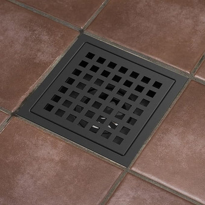 4 Inch Square Shower Floor Drain, Brushed Nickel High Flow Shower Drain Kit with Flange with Hair Filter, Removable Grate Cover, Stainless Steel, Abs Fixing Tray, CUPC Certified (Matte Black)