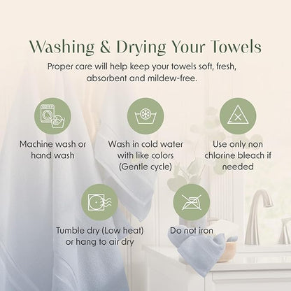 Springtree Home Luxury Bamboo Rayon Bath Towel Set of 4 | 35% Bamboo Rayon - 65% Cotton | Absorbent Quick-Dry Towels for Bathroom | Oeko-TEX Standard 100 Cotton | Mediterranean Blue