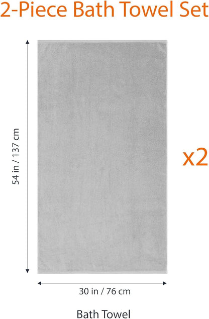 Amazon Basics 2 Piece Quick-Dry Oversize Bath Towel, 100% Cotton, Platinum, 54" x 30" (Pack of 12)