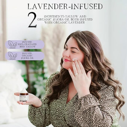 Lavender Infused 100% Grass-Fed Whipped Tallow Balm & Organic Jojoba Oil, Face and Body Moisturizer for Dry, Sensitive Skin, Eczema, (Lavender Infused)