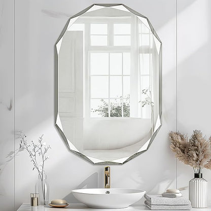 Bathroom Mirror for Wall, 24" x 36" Oval Bathroom Vanity Mirror, Beveled Edge Frameless Wall Mount Vanity Mirror, Wall Mirror Decorative, Irregular Beveled Edge