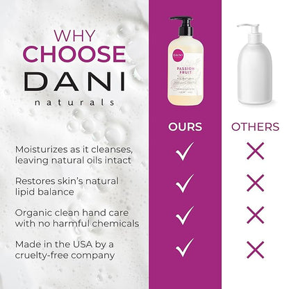 DANI Naturals Moisturizing Hand Soap - Passion Fruit Scent, Hydrating, Sulfate-Free & Paraben-Free, 12 Oz Bottle with Pump, Gentle Cleansing for Dry Skin
