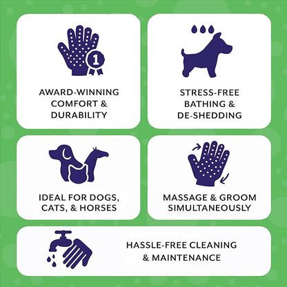 H HANDSON Pet Grooming Gloves - Patented #1 Ranked, Award Winning Shedding, Bathing, & Hair Remover Gloves - Gentle Brush for Cats, Dogs, and Horses (Red, Large)
