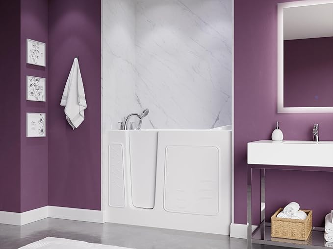 ANZZI Walk In Tub 53'' x 26'' with Quick Fill Faucet, 60" Shower Head, Easy Entry, Watertight Seal, Head Pillow, Slip-Resistant, ADA Seating, White Gelcoat, Safety Grab Bar - AMZ2653LWS-CP