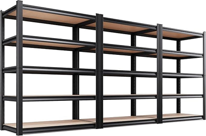 AOAORRG Set of 3 Storage Shelves, 45.6" W Garage Shelving, Heavy Duty Metal Shelving, Home Storage Shelf, Adjustable 5-Tier Shelving Unit, for Basement Warehouse, 45.6" Wx17.7 Dx71.2 H, Black