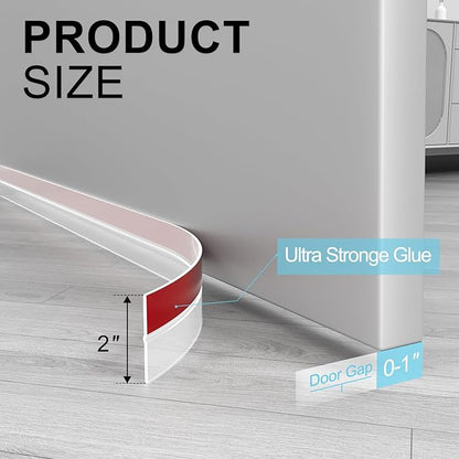 Heavy-Duty 20 ft x 2 in Weather Stripping, Door Draft Stopper Silicone Seal Strip for House and Glass Shower Doors for Collision and Side Gaps of Door and Windows, Clear