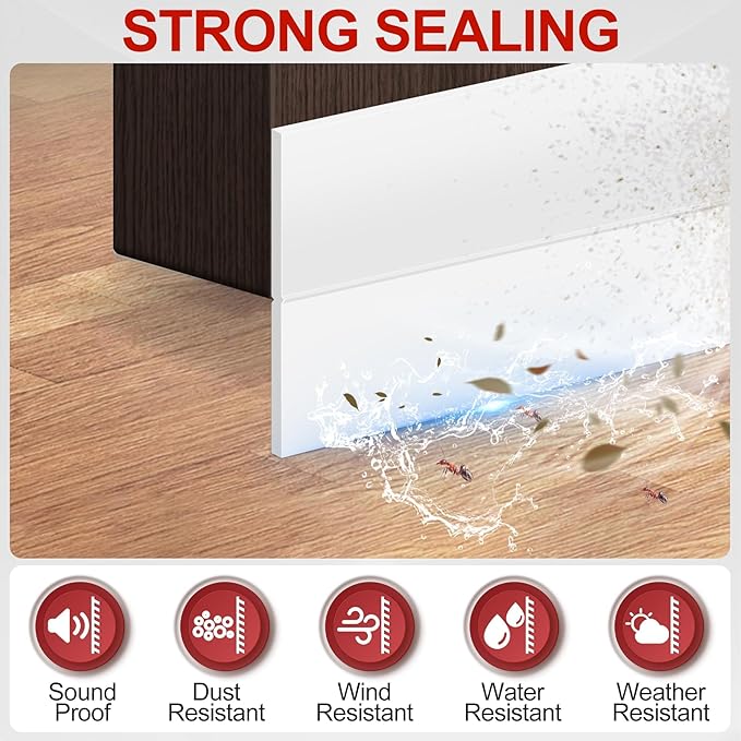 MYFAMIREA Door Weather Stripping 2IN (W) x 40FT (L) Door Draft Stopper Seal Tape Silicone Seal Strip Self Adhesive Shower Sweep Insulation Tape Side Bottom Strip for Sliding Glass Window Gap, White
