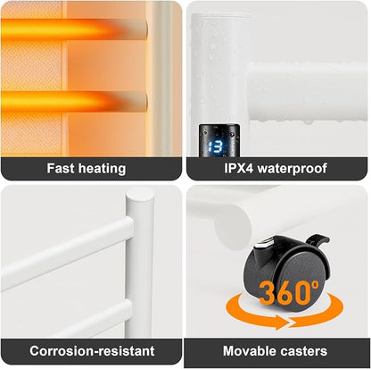 GROWNEER Upgraded Heated Towel Rack, 7 Bars Towel Warmer Rack, Wall Mounted & Freestanding Towel Warmer for Bathroom, Timer & Temperature Multi-Level Adjustments, Overheating Protection (White)
