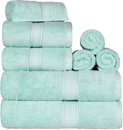 BLUENILEMILLS Madison Egyptian Cotton Towels, Towel Set for Bathroom, Shower, Hotel, Plush, 800 GSM, Highly Absorbent and Ultra-Soft Towels, Bath Essentials, 8 Piece Assorted Towel Set, Sea Foam