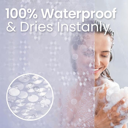 LiBa PEVA Shower Curtain Liner with 12 Plastic Rings, 8G Waterproof Shower Liner, 72x72 Inch Clear Shower Curtain with Magnets, Weighted Bathroom, 3D Clear Bubbles Pattern