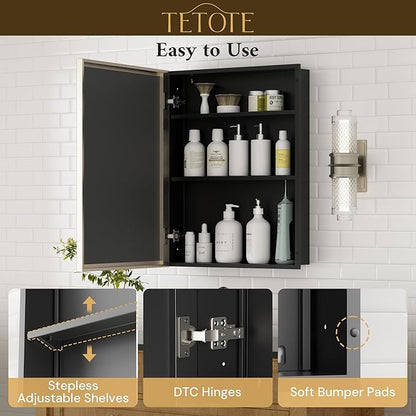 TETOTE 48" x 30" Brushed Nickel Medicine Cabinet Mirror with Storage Shelves Aluminum Alloy Frame with Beveled Edges Recessed or Wall-Mounted Rectangle Medicine Cabinet with Mirror