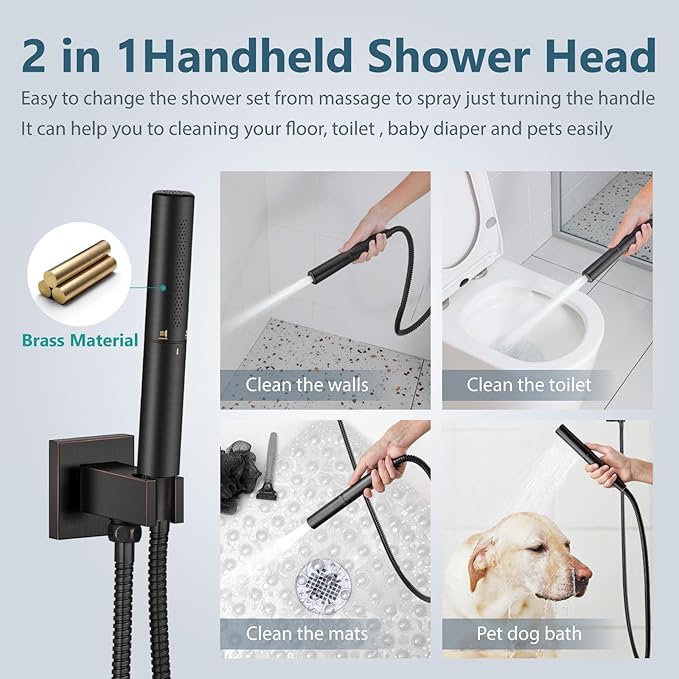 Aolemi Shower Faucet Set, High Pressure Shower System with 2-in-1 Handheld Sprayer, Wall Mount Fixture Combo with Rough-in Valve, 12 Inch Shower Head, Oil Rubbed Bronze