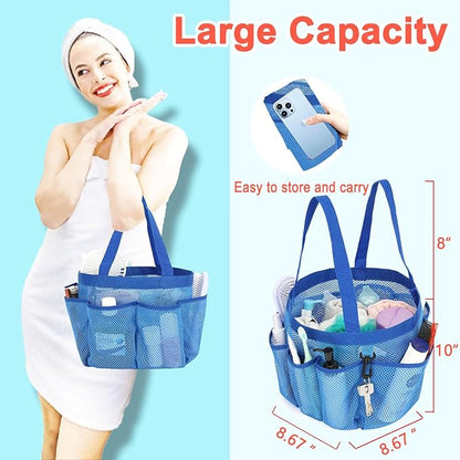 Mesh Shower Caddy Portable for College Dorm Room Essentials, 8-Pocket Large Shower Basket Tote Bag with 2 Handles for Toiletry, Bathroom, Beach, Camp, Gym