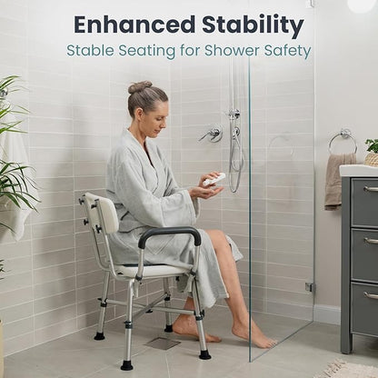 Shower Chair for Elderly and Disabled (450lb) with Padded Armrests and Back, Adjustable Height Shower Seat, Heavy Duty Shower Chairs for Inside Shower, Handicap - Teal