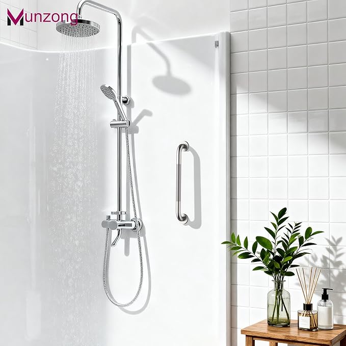 16 Inch Anti Slip Shower Grab Bar,Munzong Stainless Steel Handicap Grab Bars for Bathtubs and Showers,Brushed Nickel Knurled Balance Bar,Safety Hand Rail Support Elderly Senior Bath Handle