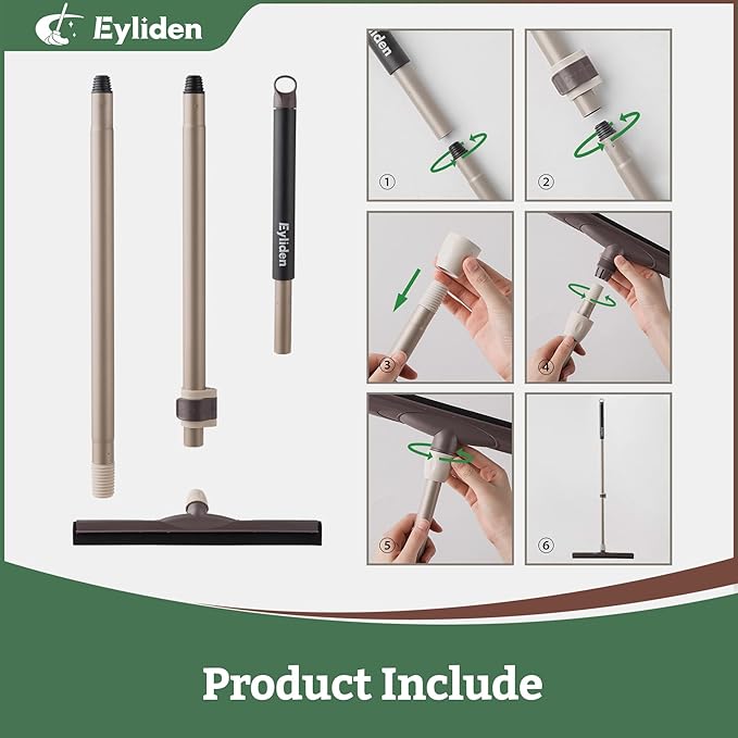 Eyliden 17" Floor Squeegee, Scratch-Free Water Removal EVA Broom | Dual-Layer Gentle Blade, 54.3" Telescopic Handle, Floor-Safe Water Sweeper for Hardwood Tile Shower Glass, Wet Weather Floor Tools