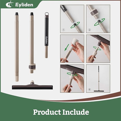 Eyliden 17" Floor Squeegee, Scratch-Free Water Removal EVA Broom | Dual-Layer Gentle Blade, 54.3" Telescopic Handle, Floor-Safe Water Sweeper for Hardwood Tile Shower Glass, Wet Weather Floor Tools