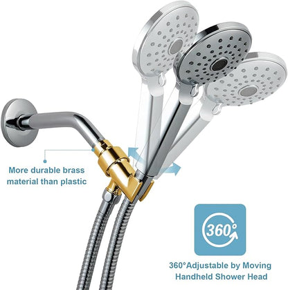OFFO Shower Head Holder All Metal for Handheld Shower Head, Adjustable Shower Arm Mount with Solid Brass Pivot Ball, 1/2 in IPS Female Inlet and Male Outlet, Chrome