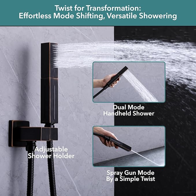 VANFOXLE Shower Faucet Set Oil Rubbed Bronze Shower System,Push Button Diverter Shower Faucet with 2 in 1 Handheld,Ceiling Mount 10 Inch Shower Head with 6 Inch Wall Mount Shower Head